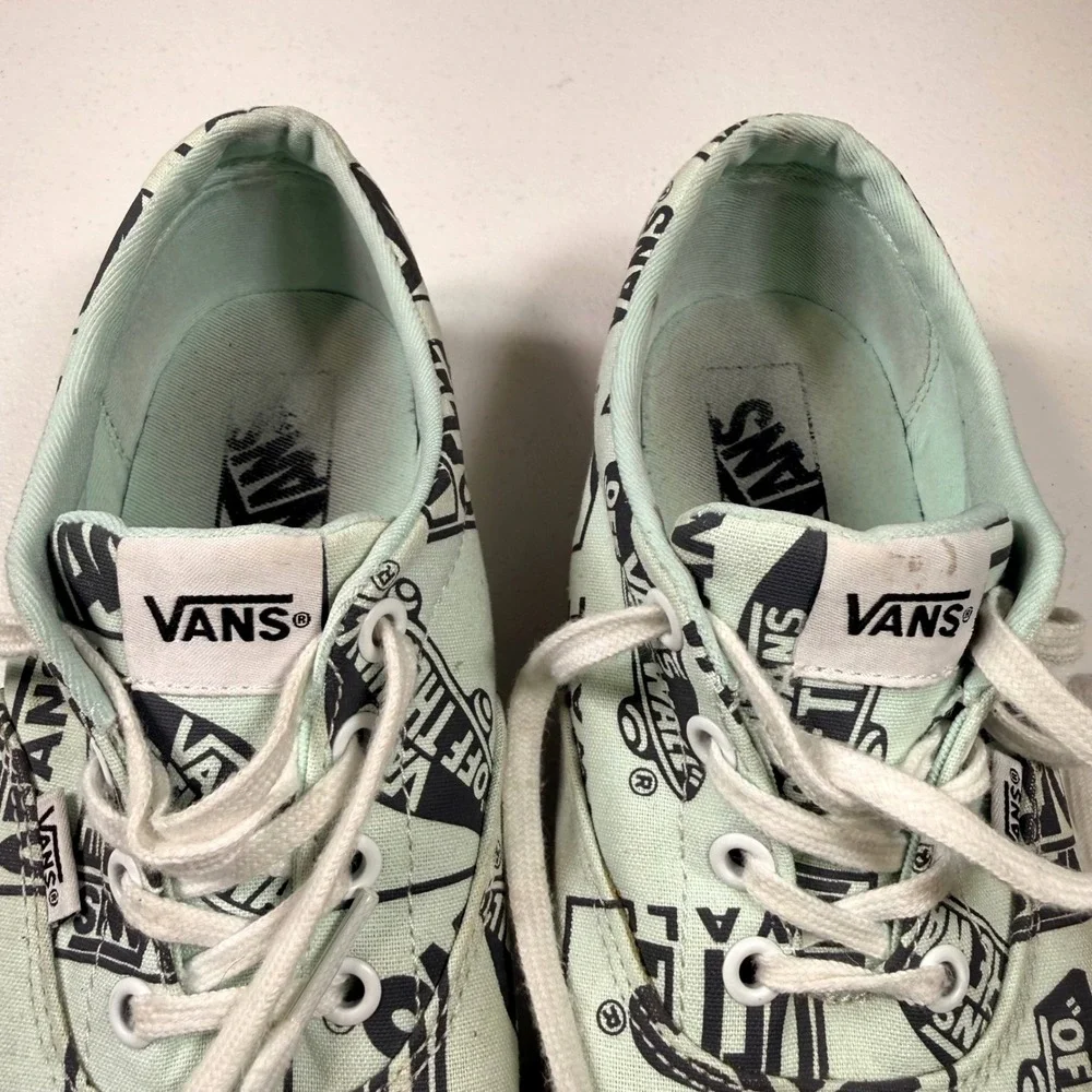 Vans Authentic Off The Wall Logo Print Mint Green Sneakers Womens 8.5